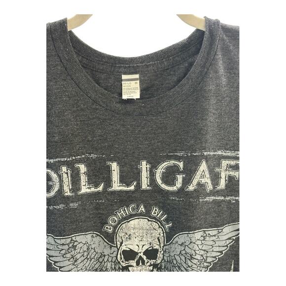 DILLIGAF Skull Graphic T-Shirt Men’s Large Gray Biker Casual Tee Vintage Style - Picture 5 of 8